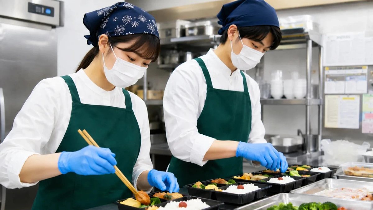 厨房で調理補助をしている様子